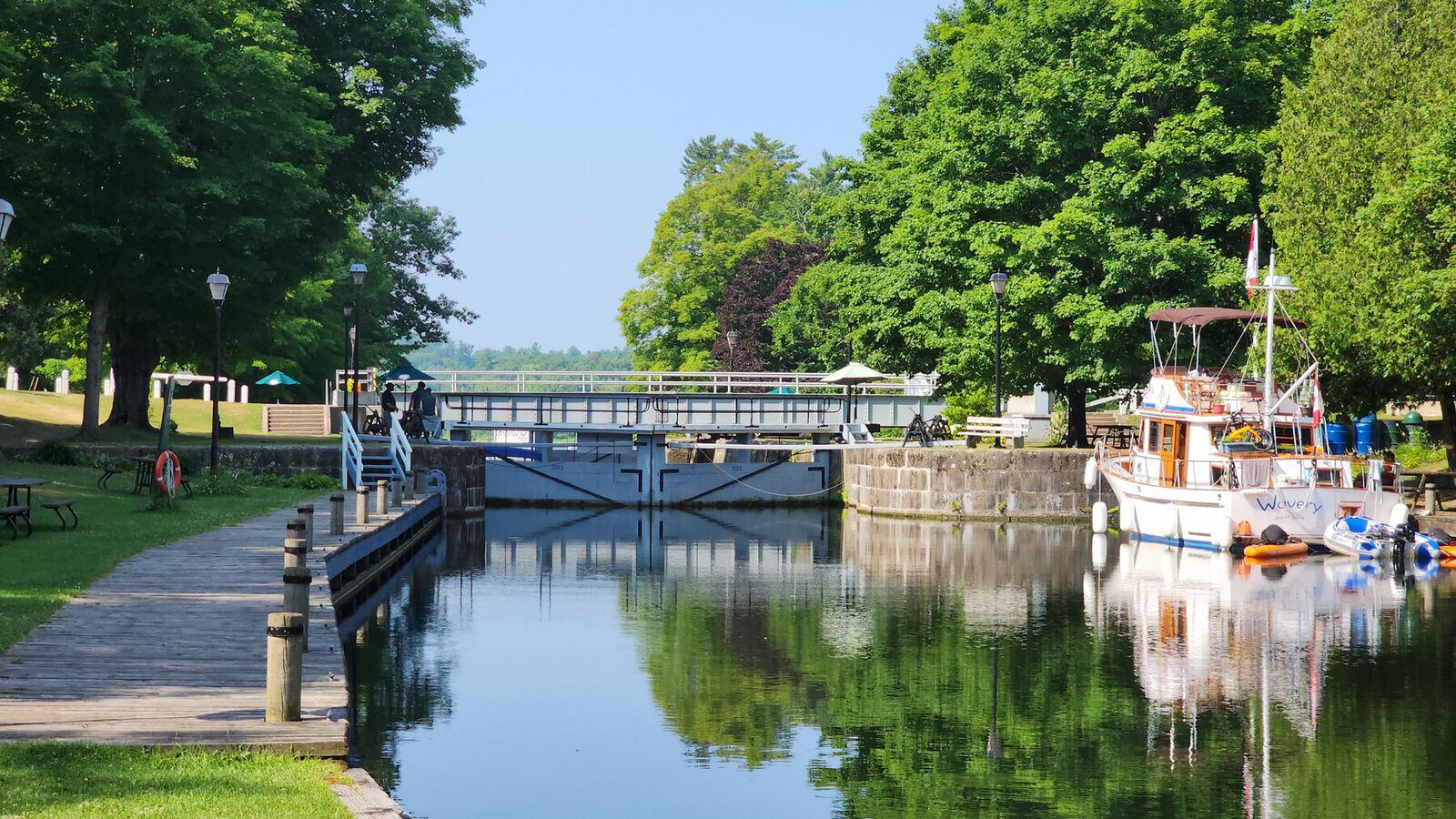 Boats moored at a Rideau Canal lockstation
